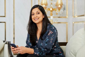 Lady smiles in nice room