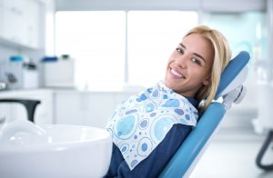 A woman at her dental appointment.