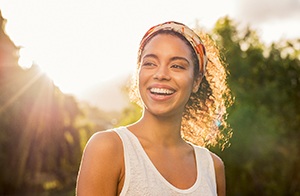 Woman smiling with straight, white teeth